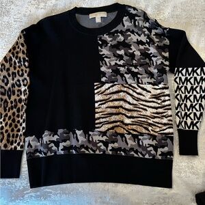 Michael Kors Black and Brown Patterned Sweater